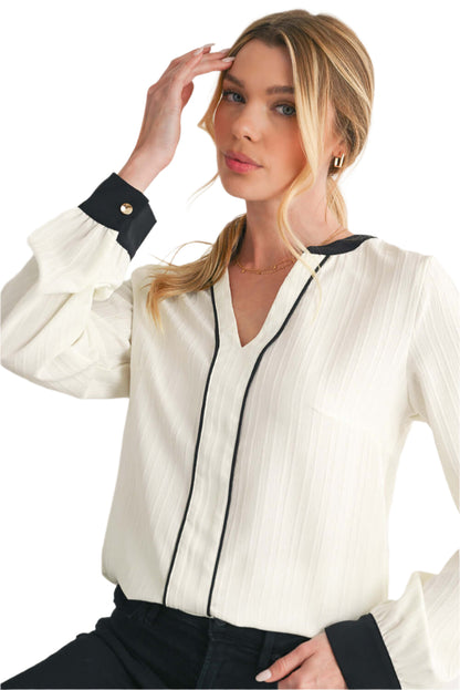 White Texture Blouse Women with Long sleeves.