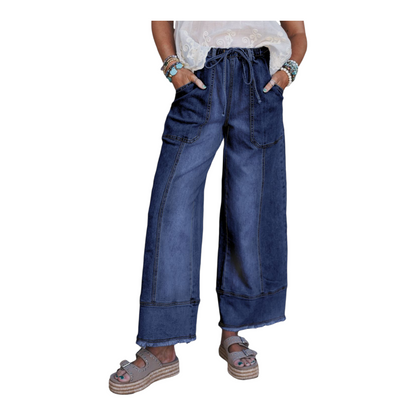 Wide-Leg Drawstring Utility Jeans