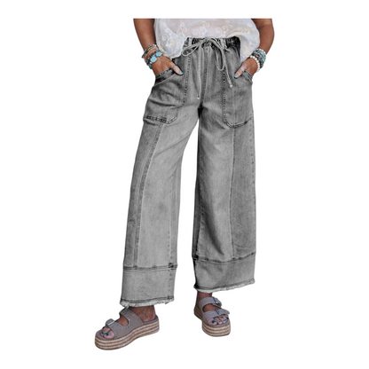 Wide-Leg Drawstring Utility Jeans