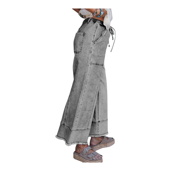 Wide-Leg Drawstring Utility Jeans