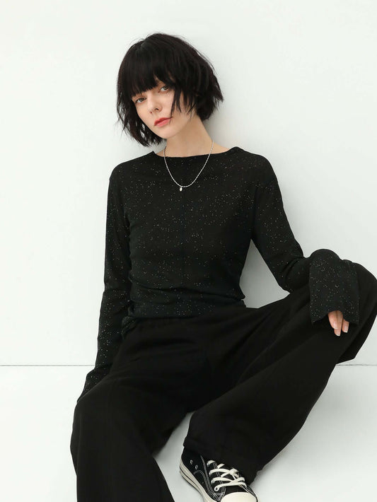 Wispy Black Glitter Knit Top-0