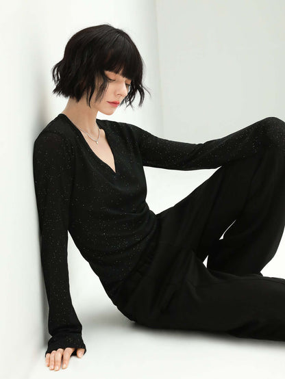 Wispy Black Glitter Knit Top-1