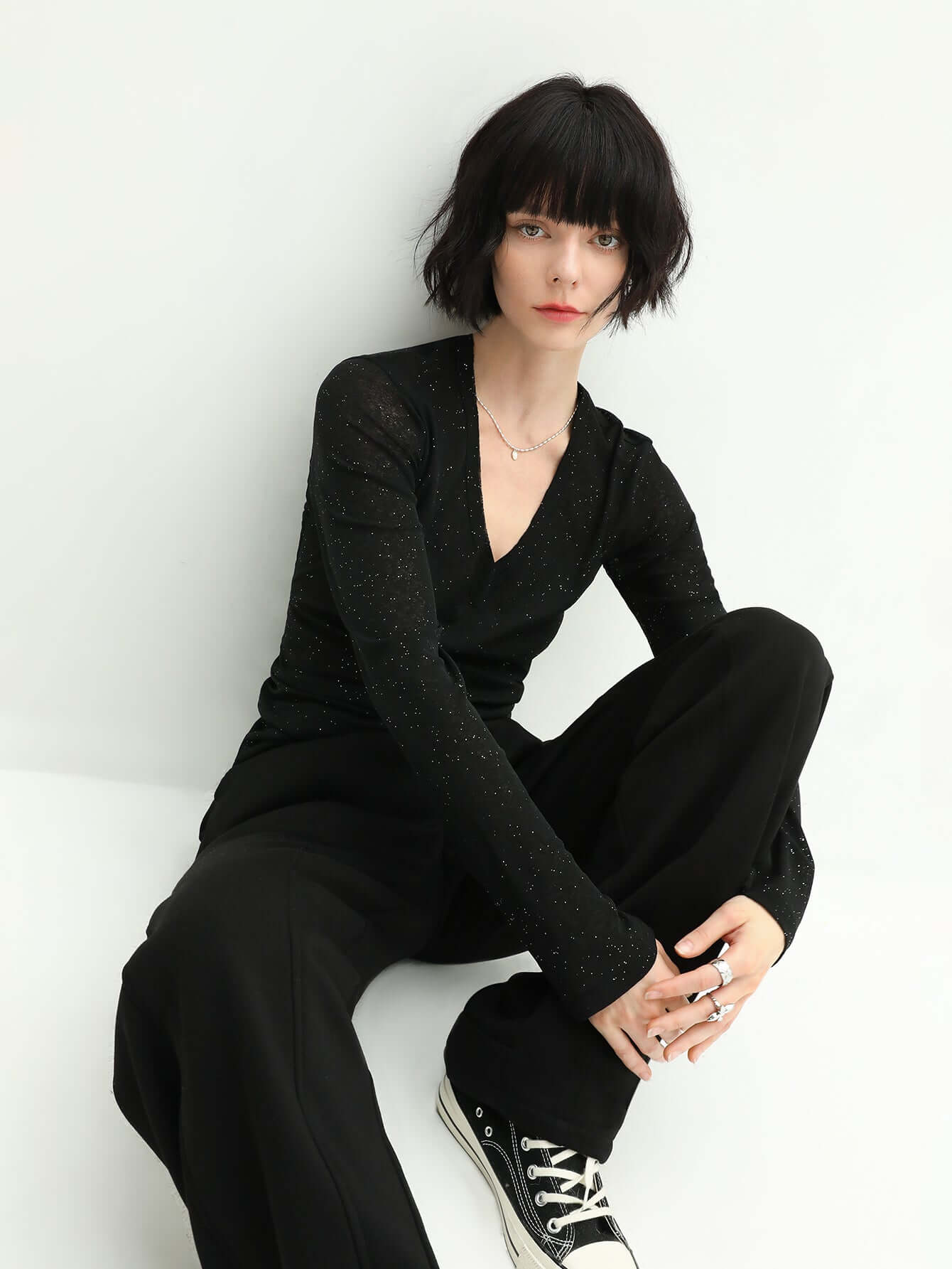 Wispy Black Glitter Knit Top-2