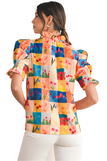 Womens Floral Checkered Blouse - Catherine Martin. Back view.