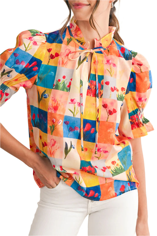 Womens Floral Checkered Blouse - Catherine Martin