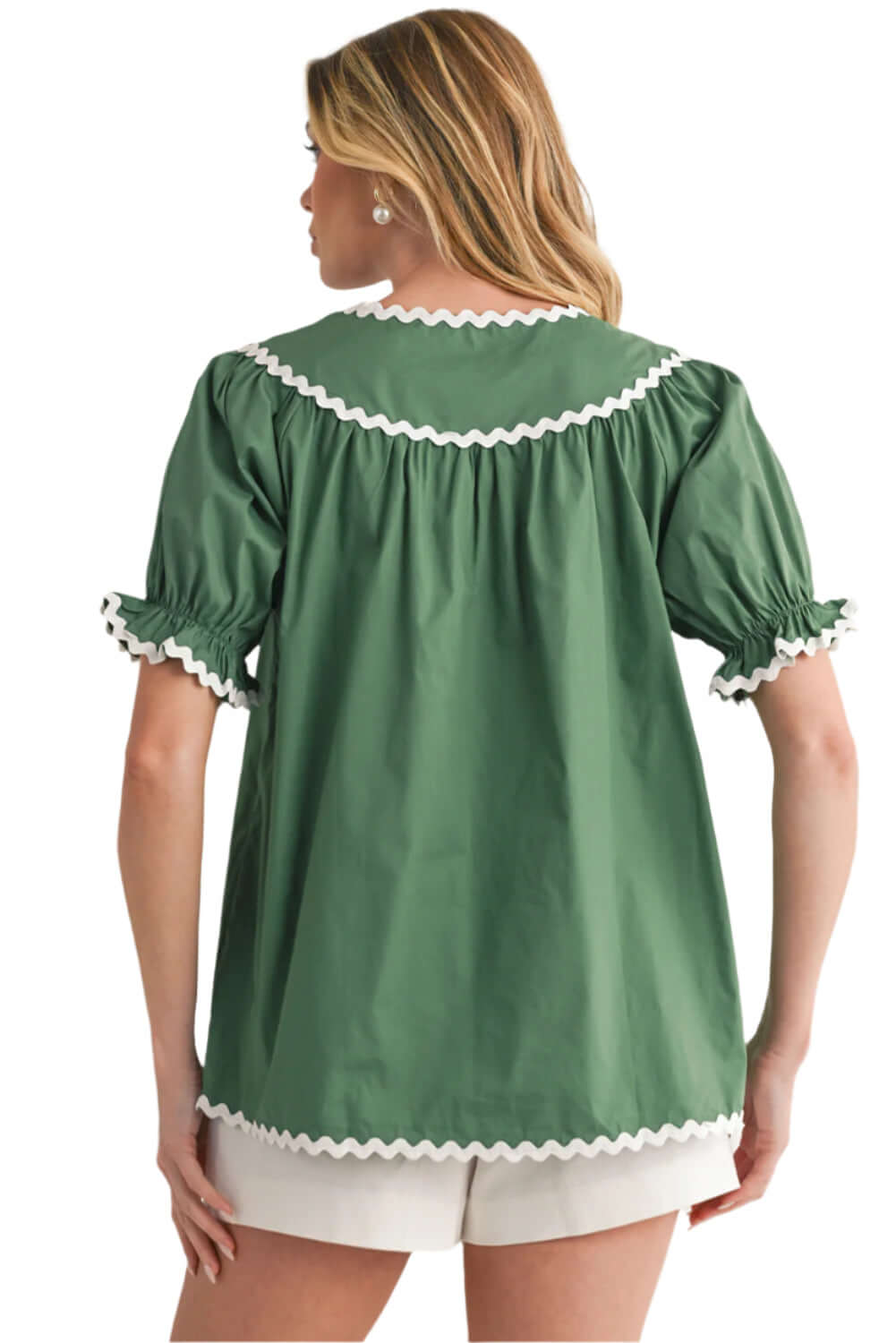 Women's Green Ric Rac Blouse – Cotton, Relaxed Fit